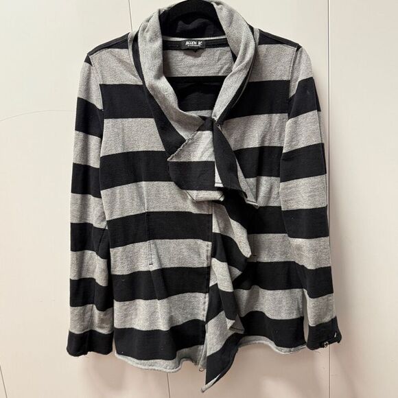 Y2K Allen B Allen Schwartz Women's Drapes Ruffle Front Cardigan Size Large Grey - Picture 1 of 6